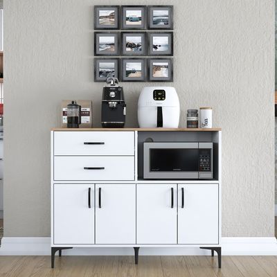 Home Canvas Versa Tall Coffee Multipurpose Sideboard Cabinet White and Oak 