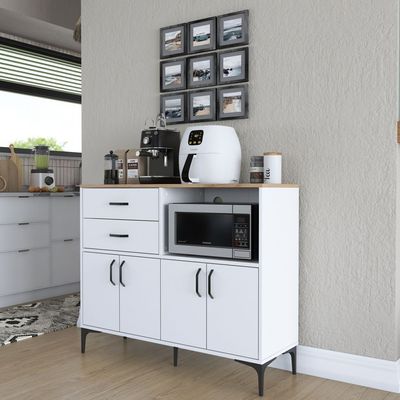 Home Canvas Versa Tall Coffee Multipurpose Sideboard Cabinet White and Oak 