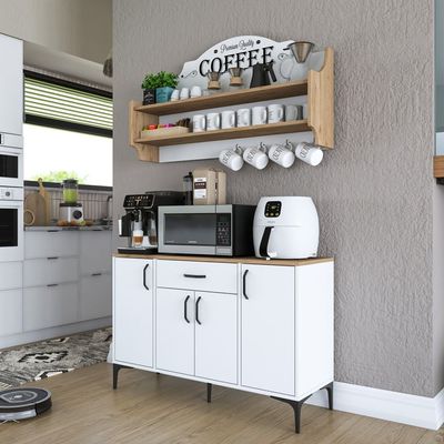 
Home Canvas Bistro Multi-Storage Cabinet with Wall-Mounted Shelving White and Oak 