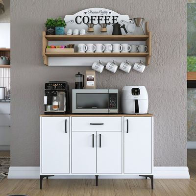 
Home Canvas Bistro Multi-Storage Cabinet with Wall-Mounted Shelving White and Oak 