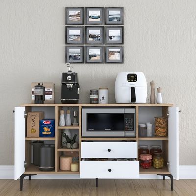 Home Canvas Versa Coffee Multipurpose Sideboard Cabinet White and Oak 