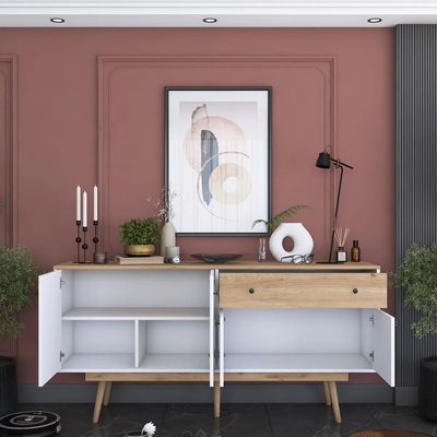 Home Canvas Elegance Sideboard Crockery Unit Modern While and Oak 