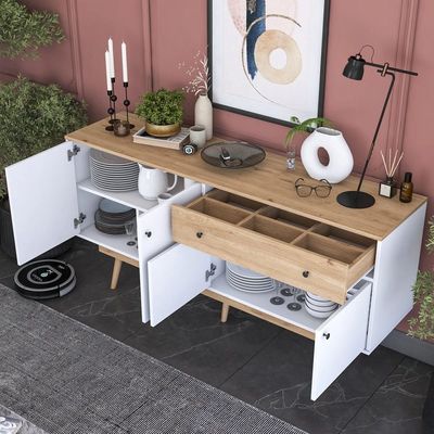 Home Canvas Elegance Sideboard Crockery Unit Modern While and Oak 