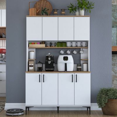 Home Canvas Brew Master Multi-Purpose Buffet and Hutch Cabinet: 8 Doors Pantry Kitchen Cabinet White and Walnut