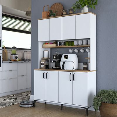 Home Canvas Brew Master Multi-Purpose Buffet and Hutch Cabinet: 8 Doors Pantry Kitchen Cabinet White and Walnut