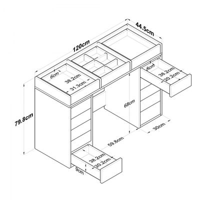 Home Canvas Glamour Ease Makeup Dressing Table with 13 Drawers & Glass Top Jewelry Organizer White