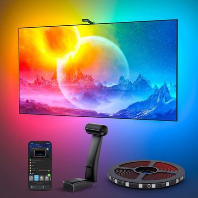 COOLBABY Envisual TV Backlight T2 with Dual Cameras, 11.8ft RGBIC Wi-Fi TV LED Backlights for 55-65 inch TVs, Double TV Light Beads, Adapts to Ultra-Thin TVs, Smart App Control, Music Sync, H605C