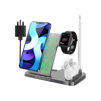  DOANH Wireless Charger, 4 in 1 Qi-Certified Wireless Charging Station with QC 3.0 Adapter for iPhone 13 pro max/13/12/11/Samsung/Huawei and Airpods, apple watch, apple pen