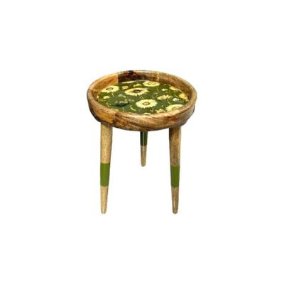 Acewood round side/end Table/Wooden handmade Three Legs Corner Table.sunflower design.