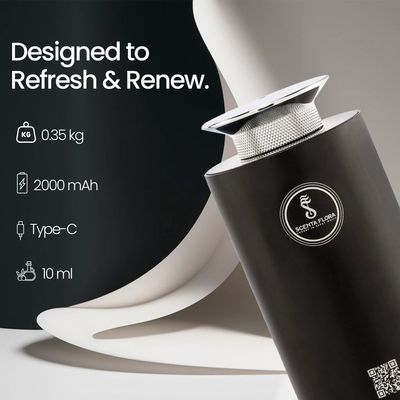 SCENTA FLORA Scent Drive Car Scent Diffuser - Rechargeable 2000mAh Battery, Compact & Stylish, Customizable Fragrance Intensity, Fits in Cup Holder (Black)