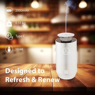 SCENTA FLORA Scent Drive Car Scent Diffuser - Rechargeable 2000mAh Battery, Compact & Stylish, Customizable Fragrance Intensity, Fits in Cup Holder (Silver)