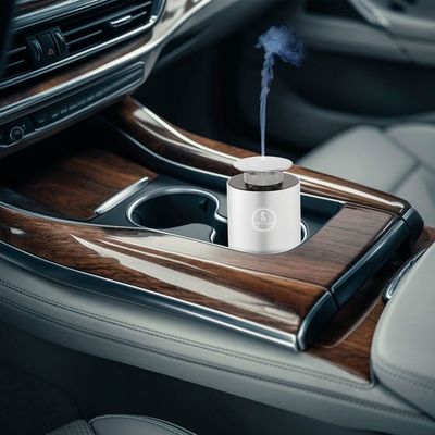 SCENTA FLORA Scent Drive Car Scent Diffuser - Rechargeable 2000mAh Battery, Compact & Stylish, Customizable Fragrance Intensity, Fits in Cup Holder (Silver)