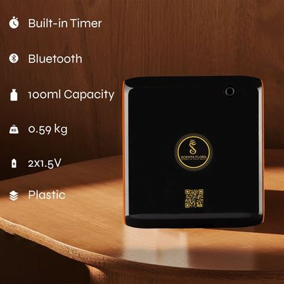 SCENTA FLORA - Scent Lav - Sleek Black Aroma Diffuser, App-Controlled, Battery or Cable Operated (Black)