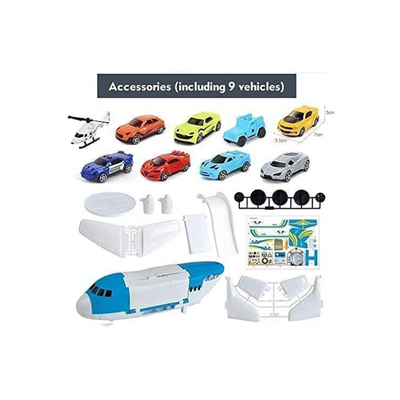 COOLBABY Airplane Toys for Kids,Aircraft Carrier Toy Helicopter Toy Set Car Track Cargo Plane,9 in 1 Take Apart Cargo Plane Toys for Kids