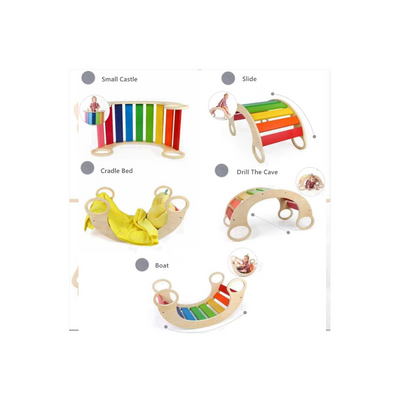 COOLBABY Arch Climbing Toys Wooden Rainbow Rocker Waldorf Rocking Board For Toddlers Indoor PPJ