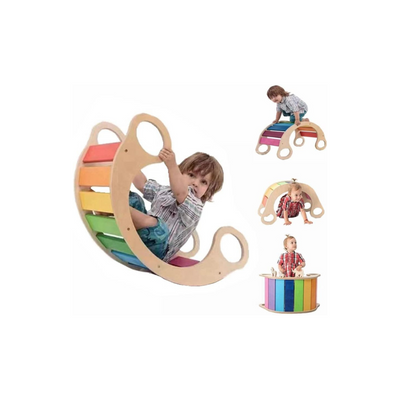 COOLBABY Arch Climbing Toys Wooden Rainbow Rocker Waldorf Rocking Board For Toddlers Indoor PPJ