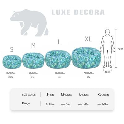 Luxe Decora Flora Collection | Tropical Lagoon | Cozy Soft Fabric Bean Bag | Washable Cover | Filled with Polystyrene Beads | Perfect for Kids and Adults (Small) 