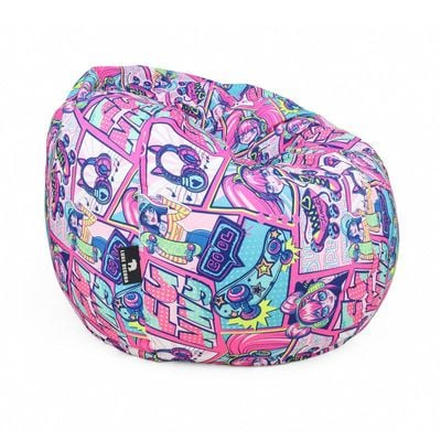 Luxe Decora Kids Collection | Comic Dash | Fun & Trendy Design | Soft Fabric | Filled with Polystyrene Beads | Comfortable Seating | Washable Cover | Kids Size (Medium) 