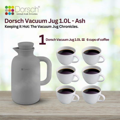 DorschHome Vacuum Jug - 1L Double-Walled Glass Liner, Insulated Rubber Handle, Leakproof Lid - Keeps Hot for 12 Hours, Cold for 24 Hours (Ash)