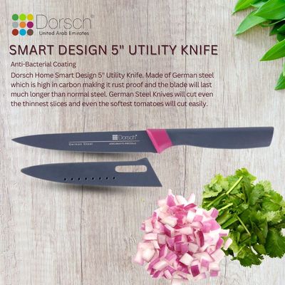 Dorsch Non-Stick Utility Knife 5″: Elevate Hygiene & Precision | German Steel Blade, Smart Design | Food Safe Coating, Protective Sheath
