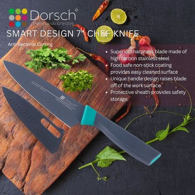 Dorsch Smart Design Carving Knife - High Carbon German Steel, Elevated Blade for Hygiene, Ultra Sharp, Non-Stick Coating, Protective Sheath (7 Inch Knife)
