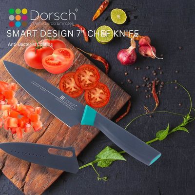 Dorsch Smart Design Carving Knife - High Carbon German Steel, Elevated Blade for Hygiene, Ultra Sharp, Non-Stick Coating, Protective Sheath (7 Inch Knife)
