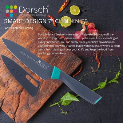 Dorsch Smart Design Carving Knife - High Carbon German Steel, Elevated Blade for Hygiene, Ultra Sharp, Non-Stick Coating, Protective Sheath (7 Inch Knife)
