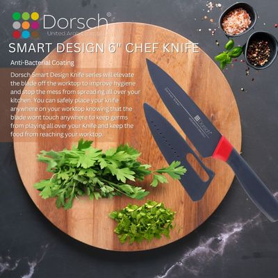 Dorsch Smart Design Carving Knife - High Carbon German Steel, Elevated Blade for Hygiene, Ultra Sharp, Non-Stick Coating, Protective Sheath (6 Inch Knife)