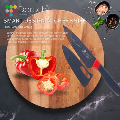 Dorsch Smart Design Carving Knife - High Carbon German Steel, Elevated Blade for Hygiene, Ultra Sharp, Non-Stick Coating, Protective Sheath (6 Inch Knife)