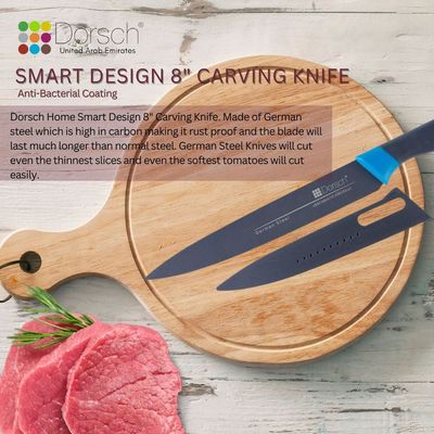 Dorsch Carving Knife - Premium High Carbon German Steel, Elevated Blade Design, Rust Proof, Ultra Sharp, Hygienic Non-Stick Coating, Protective Sheath Included (8 Inch Knife)