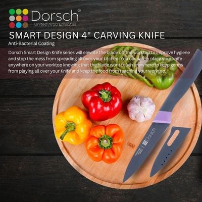 Dorsch Carving Knife - Premium High Carbon German Steel, Elevated Blade Design, Rust Proof, Ultra Sharp, Hygienic Non-Stick Coating, Protective Sheath Included (4 Inch Knife)
