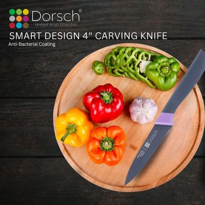 Dorsch Carving Knife - Premium High Carbon German Steel, Elevated Blade Design, Rust Proof, Ultra Sharp, Hygienic Non-Stick Coating, Protective Sheath Included (4 Inch Knife)
