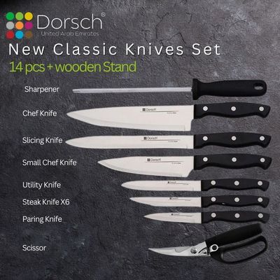 Dorsch Home Knife Set | Stainless Steel Kitchen Knives with Ergonomic Comfortable Grip and 2 Years Warranty (14 Pcs Set)