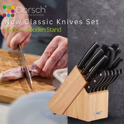 Dorsch Home Knife Set | Stainless Steel Kitchen Knives with Ergonomic Comfortable Grip and 2 Years Warranty (14 Pcs Set)