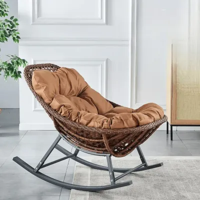 Reclining Rattan Outdoor Rocking Chair with Cushion - Comfortable Garden & Patio Chair