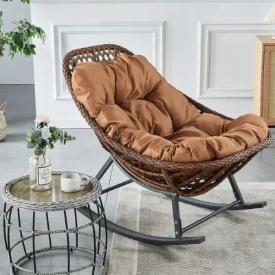 Reclining Rattan Outdoor Rocking Chair with Cushion - Comfortable Garden & Patio Chair