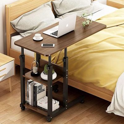 Adjustable Overbed Table,C-Shaped Bed Side Table Snack Table End Table Portable Computer Desk with Wheels Sofa Side Table Home Reading Desk with Storage Shelves, Laptop Desk for Living Room, Bedroom