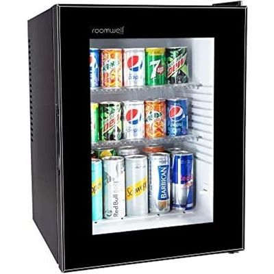 COOLBABY UK Compact Minibar Electric Mini Fridge - Glass Door Fridge For Hotel/Home/Kitchen & Office - Compact Refrigerator - 100% Silent - 40 Lt - Black