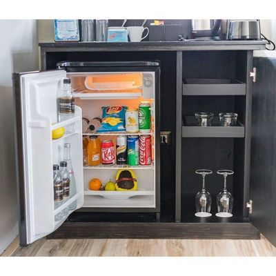 COOLBABY UK Compact Minibar Electric Mini Fridge - Glass Door Fridge For Hotel/Home/Kitchen & Office - Compact Refrigerator - 100% Silent - 40 Lt - Black