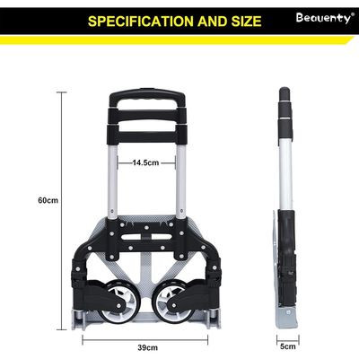 عربة تسلق السلالم القابلة للطي مع 6 عجلات وحبل بنجي، شاحنة سحب يدوية قابلة للطي بعمود قابل للتعديل، عربة أمتعة محمولة من الألومنيوم (سعة 80 كجم)