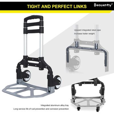 عربة تسلق السلالم القابلة للطي مع 6 عجلات وحبل بنجي، شاحنة سحب يدوية قابلة للطي بعمود قابل للتعديل، عربة أمتعة محمولة من الألومنيوم (سعة 80 كجم)