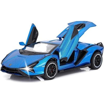 Toy Cars Lambo Sian FKP37 Metal Model Car with Light and Sound Pull Back Toy Car for Boys Age 3 + Year Old (blue)