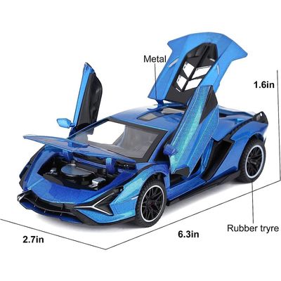 Toy Cars Lambo Sian FKP37 Metal Model Car with Light and Sound Pull Back Toy Car for Boys Age 3 + Year Old (blue)