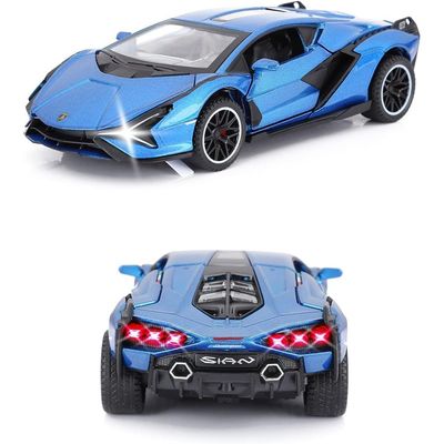 Toy Cars Lambo Sian FKP37 Metal Model Car with Light and Sound Pull Back Toy Car for Boys Age 3 + Year Old (blue)