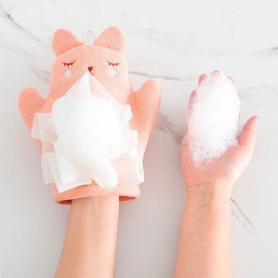 Mei Lifestyle Bunny Bath Gloves – Exfoliating Grooming Glove & Spa Bath Accessories for a Refreshing Cleanse