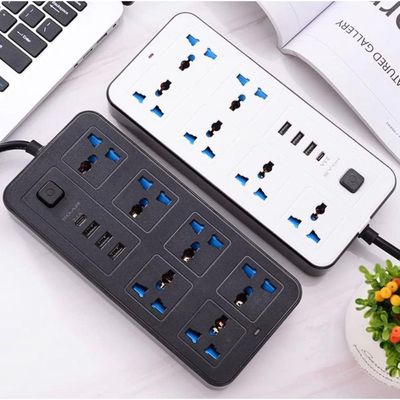 Universal Electrical Multi Extension Socket UK Plug Usb C Cable Electric Cord Strips 6 Outlets 3 Pin Socket 3 USB Ports and 1 Type C Port for Home, Kitchen, and Office - Black