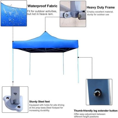 COOLBABY Gazebo 3x3 M Portable event Canopy Tent-Pop Up Instant Shelter Sun Protection Shade for Outdoor Camping Picnics Beach Garden Sports Party-Camping Tent (Blue)