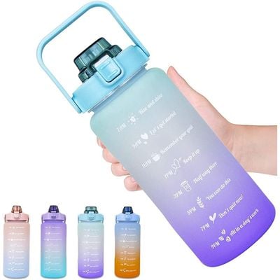 COOLBABY Portable Fitness Sport Water Bottles for Gym &Outdoor Sports &Office 2l Water Bottle With Straw And Handle, Tie Dye Reusable Gym Water Jug With Time Encouraging Measurement Markings