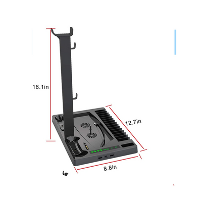 Vertical Stand with Cooling Fan Base for PS5 Console & PlayStation 5 Accessories, Headphone Stand, PS5 Controller Chargers, Game Disc Slots and Media Remote Organizer (Black)