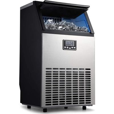 COOLBABY Commercial Ice Maker Ice Machine Self Clean, 44 Cubes per Batch in 11-18 Minutes 100KG/24H,15KG Storage Bin, Advanced LCD Panel w/Clear Indicators, Ideal for Home, Restaurant/Food Truck Use